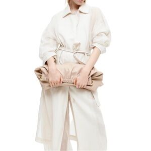 🍒NEW H&M Ramie Trench Coat in Pearl, Size Medium